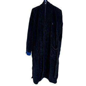 Polo Ralph Lauren Men One Size Terry Cloth Robe Navy Blue Belt Waist Bathrobe